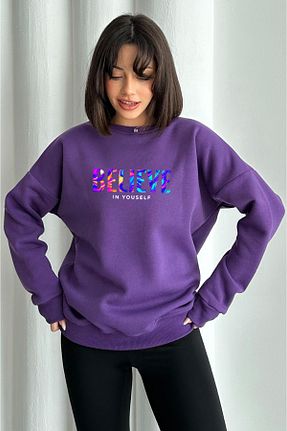 سوئیشرت بنفش زنانه چاپی zunop - کد 871624024