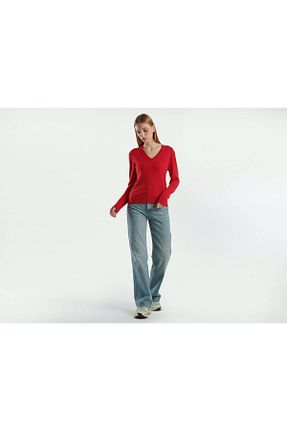 پلیور قرمز زنانه ساده United Colors of Benetton - کد 871625017
