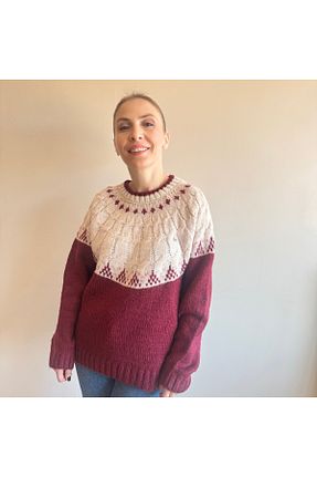 پلیور زرشکی زنانه طرح دار Aylish - کد 871627373