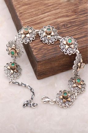 دستبند نقره سبز زنانه 925 عیار Sümer Telkari - کد 4785202
