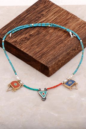 گردنبند نقره فیروزه ای زنانه 925 عیار Sümer Telkari - کد 6968441