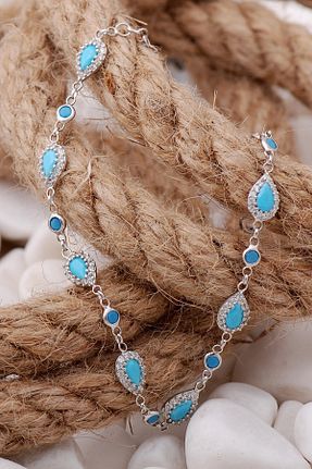 دستبند نقره فیروزه ای زنانه 925 عیار Sümer Telkari - کد 249657464