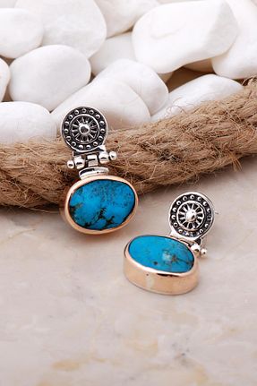 گوشواره نقره فیروزه ای زنانه 925 عیار Sümer Telkari - کد 76232352