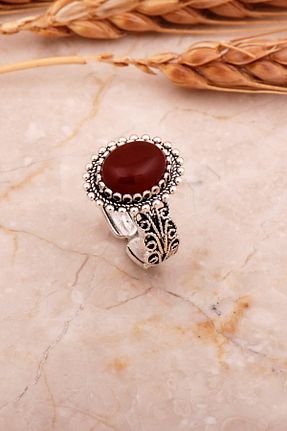 انگشتر نقره قهوه ای زنانه عقیق Sümer Telkari - کد 805086896