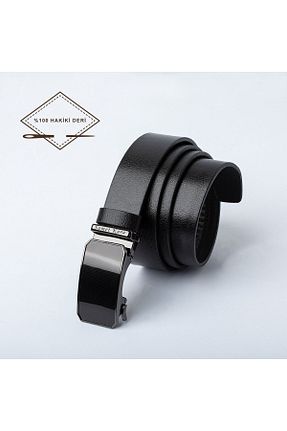 کمربند مشکی مردانه چرم خالص HKY - کد 48108999