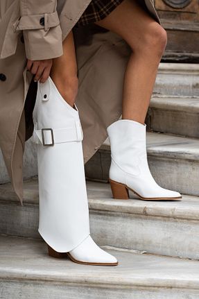 چکمه سفید زنانه چرم مصنوعی Gökçe Shoes - کد 871705049