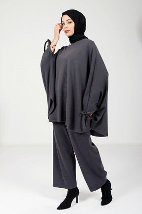 پانچو حجاب طوسی زنانه بافتنی Beyza - کد 871776129