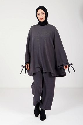 پانچو حجاب طوسی زنانه بافتنی Beyza - کد 871776129