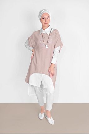 تونیک حجاب بژ زنانه پلی استر TRENDTESETTÜR - کد 58611651