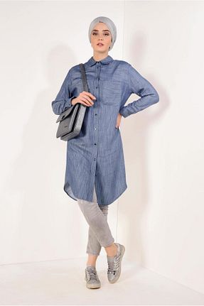 تونیک حجاب سرمه ای زنانه ویسکون TRENDTESETTÜR - کد 58718812