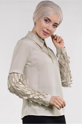 بلوز حجاب بژ زنانه Straight TRENDTESETTÜR - کد 59144199