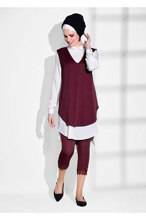 شلوار حجاب زرشکی زنانه مخلوط پلی استر TRENDTESETTÜR - کد 86182899