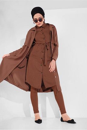 ترنچکت حجاب قهوه ای زنانه مخلوط ویسکون TRENDTESETTÜR - کد 86186849