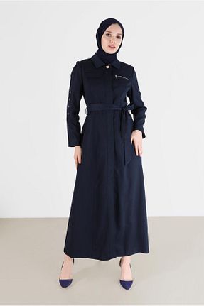 مانتو بلند حجاب سرمه ای زنانه مخلوط ویسکون Alvina - کد 803864064