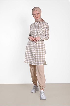 تونیک حجاب بژ زنانه %100 پنبه TRENDTESETTÜR - کد 97169501