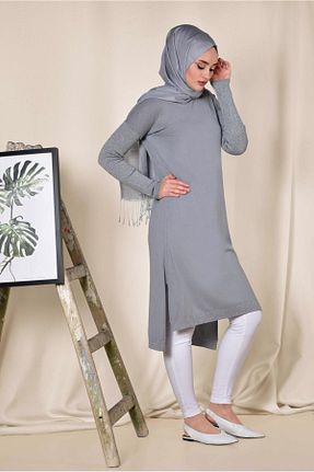 تونیک حجاب طوسی زنانه مخلوط پلی استر TRENDTESETTÜR - کد 812188791