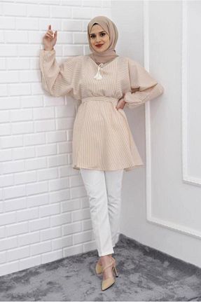 تونیک حجاب بژ زنانه پلی استر TRENDTESETTÜR - کد 277651557