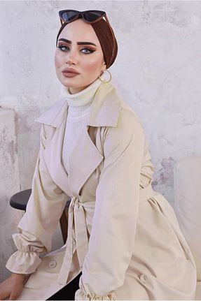 ترنچکت حجاب بژ زنانه پنبه پلی استر TRENDTESETTÜR - کد 413135584