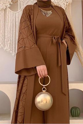 ست بالاتنه و پائین تنه حجاب قهوه ای زنانه رگولار TRENDTESETTÜR - کد 701473105
