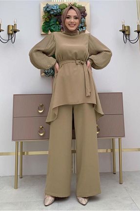 ست بالاتنه و پائین تنه حجاب قهوه ای زنانه رگولار TRENDTESETTÜR - کد 730519004