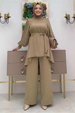 ست بالاتنه و پائین تنه حجاب قهوه ای زنانه رگولار TRENDTESETTÜR - کد 730519004