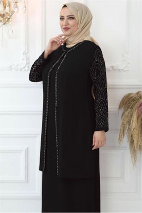 لباس مجلسی حجاب مشکی زنانه یقه دوچرخه TRENDTESETTÜR - کد 705900365