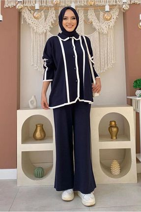 ست بالاتنه و پائین تنه حجاب سرمه ای زنانه ساق پهن TRENDTESETTÜR - کد 766185213