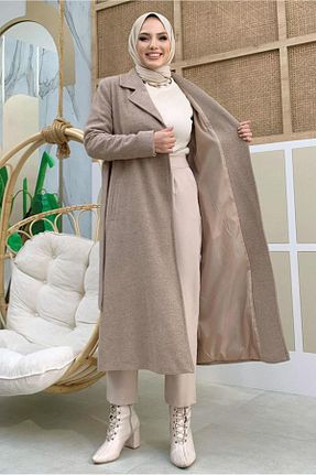 پالتو پشمی حجاب قهوه ای زنانه رگولار TRENDTESETTÜR - کد 773434235