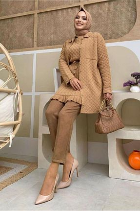 تونیک حجاب قهوه ای زنانه بافتنی TRENDTESETTÜR - کد 758688808