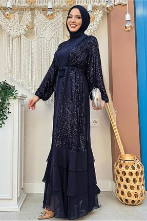 لباس مجلسی حجاب سرمه ای زنانه یقه دوچرخه TRENDTESETTÜR - کد 804555929