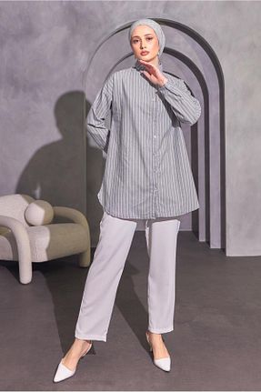 تونیک حجاب طوسی زنانه مخلوط ویسکون TRENDTESETTÜR - کد 841418301