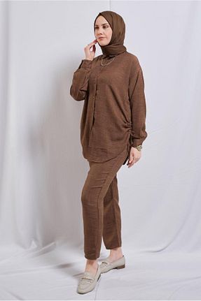 ست بالاتنه و پائین تنه حجاب قهوه ای زنانه رگولار TRENDTESETTÜR - کد 819258332