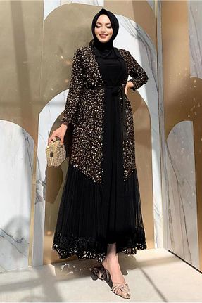 لباس مجلسی حجاب مشکی زنانه یقه دوچرخه TRENDTESETTÜR - کد 815719276