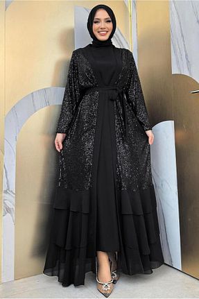 لباس مجلسی حجاب مشکی زنانه یقه دوچرخه TRENDTESETTÜR - کد 811820600