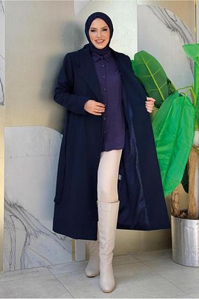 پالتو پشمی حجاب سرمه ای زنانه رگولار TRENDTESETTÜR - کد 855462517