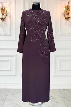 لباس مجلسی حجاب بنفش زنانه یقه دوچرخه TRENDTESETTÜR - کد 855675417