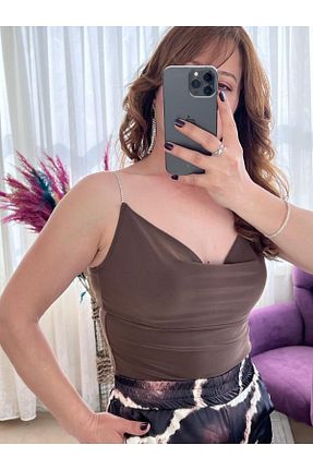 بلوز قهوه ای زنانه ساده VOSEM BUTİK - کد 872047277