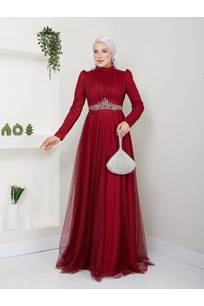 لباس مجلسی حجاب زرشکی زنانه یقه ماهیگیر stillbiziz - کد 872071839
