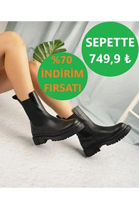 بوت / نیم بوت مشکی زنانه چرم مصنوعی LEVENT ÖZCAN - کد 872089172