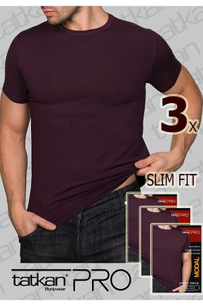 تیشرت زرشکی مردانه اسلیم فیت TATKAN BODYWEAR - کد 845125605