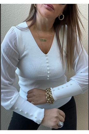 پلیور سفید زنانه ساده D LAVELLA - کد 872167986