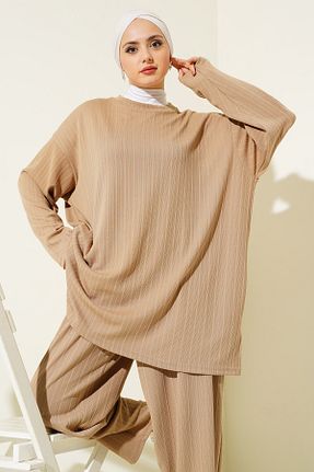ست بالاتنه و پائین تنه قهوه ای زنانه بافتنی Bigdart - کد 872142553