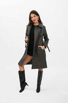 ترنچکت خاکی زنانه چرم مصنوعی Koza Butik - کد 872191406