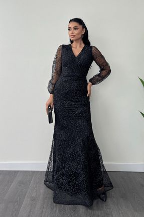 لباس مجلسی و فارغ التحصیلی مشکی زنانه توری giyimmasalı - کد 872196306