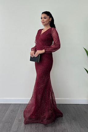 لباس مجلسی و فارغ التحصیلی زرشکی زنانه توری giyimmasalı - کد 872196316
