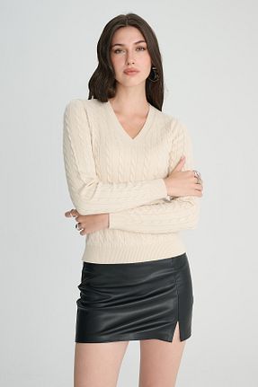 پلیور بژ زنانه Saç Örgü The Fabrics - کد 872202523