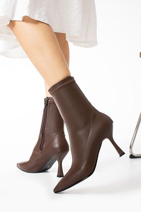 بوت / نیم بوت قهوه ای زنانه چرم مصنوعی Gökçe Shoes - کد 872204488