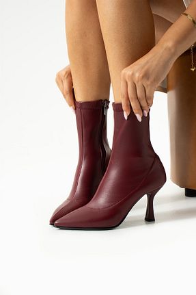 بوت / نیم بوت زرشکی زنانه چرم مصنوعی Gökçe Shoes - کد 872204436