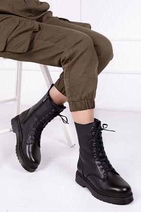بوت / نیم بوت مشکی زنانه چرم خالص Deripabuc - کد 31446952
