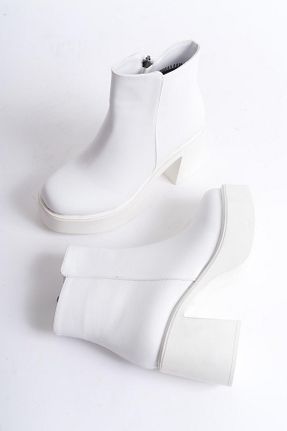 بوت / نیم بوت سفید زنانه چرم مصنوعی Modabuymus - کد 872309920